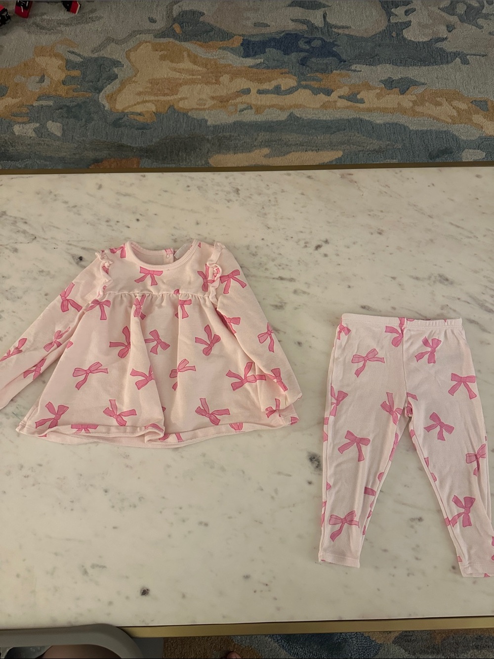 Angel Dear Pink Bow Print Long Sleeve Top & Leggings Set - Light Pink & Pink